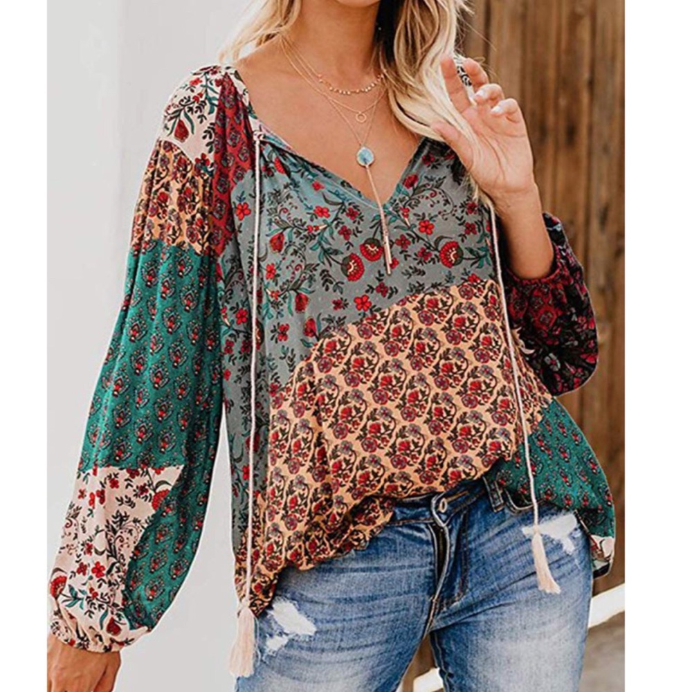 Boho Multicolored Long Sleeve Blouse